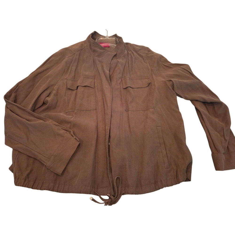Jennifer Lopez Womens Brown Utility Bomber‎ Jacket Drawstring Hem Size XL